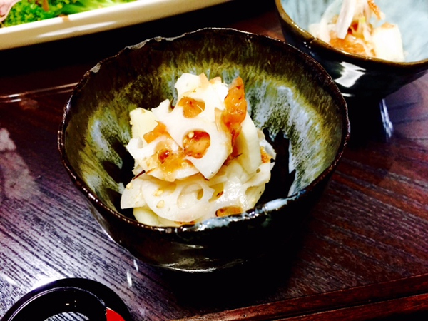 蓮根と長芋の梅かか和え